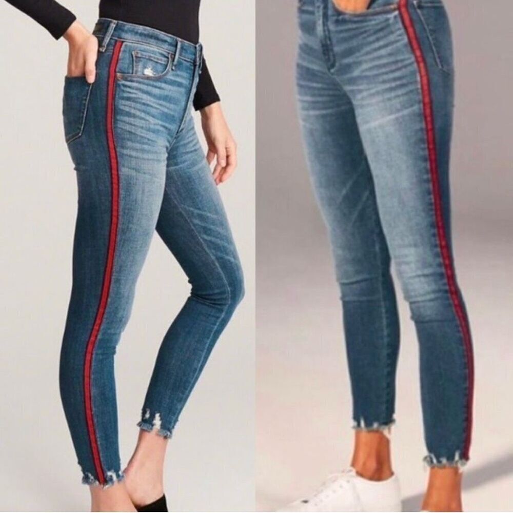 Abercrombie & Fitch Blue Skinny Jeans with Red Stripe